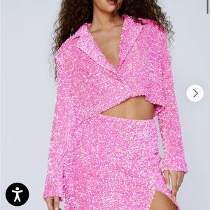 Nasty Gal Pink Sequin Skirt Set